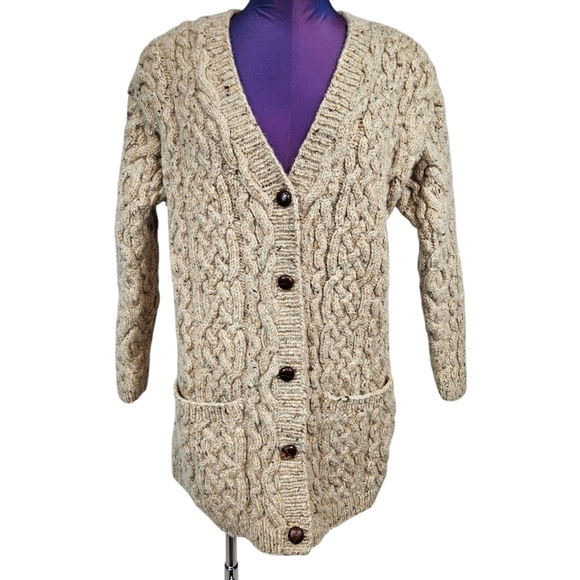 Ralph Lauren Neutral Fisherman Hand Knit Wool Cardigan Sweater Size‎ Small Women - Picture 1 of 9
